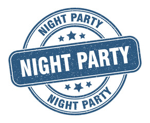 night party stamp. night party label. round grunge sign