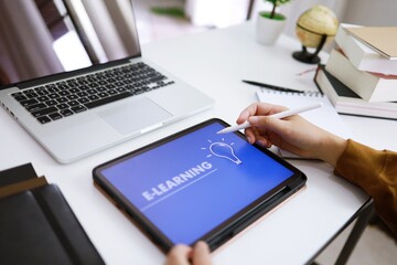 E-Learning concept with website on tablet. Education Internet Technology Webinar Online