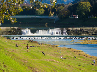 Italia, Toscana, Firenze, Parco delle Cascine e fiume Arno.
