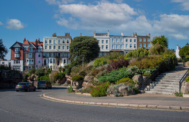Ramsgate, Kent, England, UK. 2020.  Housing and homes overlook the Albion Place Gardens close to...