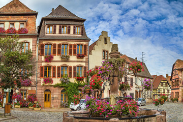 Fototapeta na wymiar Square in Bergheim, Alsace, France