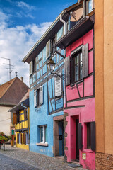 Fototapeta na wymiar Street in Bergheim, Alsace, France
