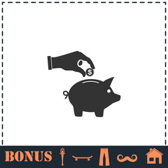 Saving Money with Piggy icon flat