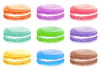 macarons watercolor illustration colorful set