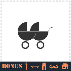 Baby carriage for two baby icon flat