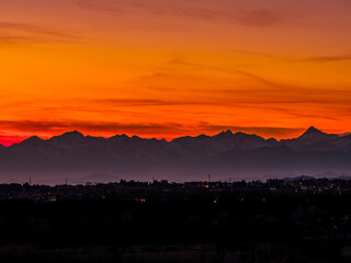 Fototapeta premium The Monte Rosa chain at sunset