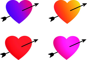 Hearts with an arrow. Love with arrow, valentine's day icon  color. Hearts with gradient. Icons Isolated on White Background. Vector illustration.