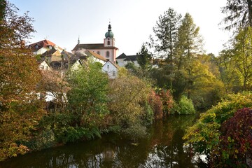 Obraz premium Novy Knin is a village in Pribram district, Central Bohemian Region, Czech Republic. Its historical centre is protected as an urban conservation area.
