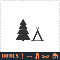 Tourist tent icon flat