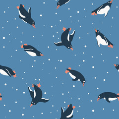 Penguins swimming underwater seamless pattern for kids - for fabric, wrapping, textile, wallpaper, background.