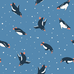 Penguins swimming underwater seamless pattern for kids - for fabric, wrapping, textile, wallpaper, background. © Anastasiia