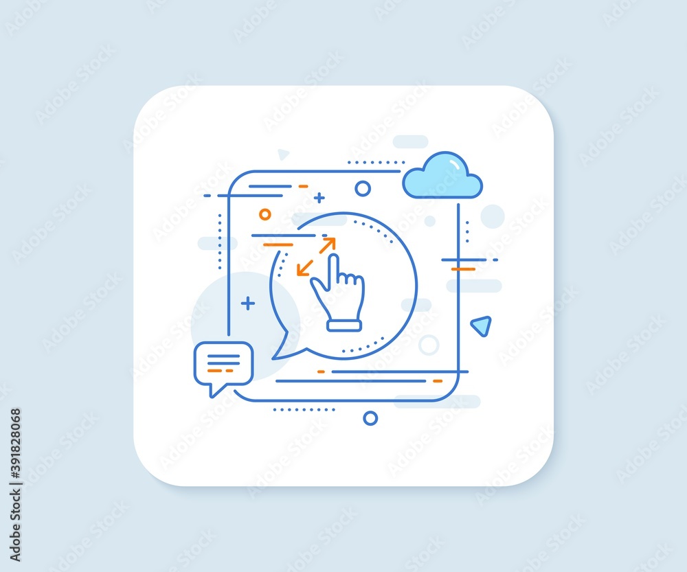 Poster touchscreen gesture line icon. abstract square vector button. zoom in sign. action arrows symbol. to