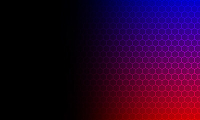 Abstract blue, red and black gradient hexagonal technology background.
