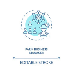 Farm business manager concept icon. Top agriculture careers. Administration of management industry accounts idea thin line illustration. Vector isolated outline RGB color drawing. Editable stroke