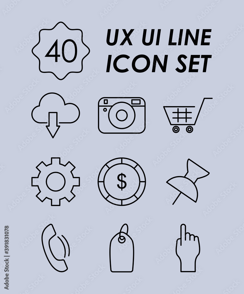 Poster cloud storage and ux ui line icon set, line style