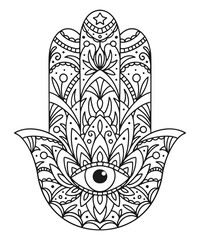 Vector illustration. Black and white coloring with hamsa - 391831091