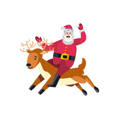 christmas, santa claus on reindeer over white background