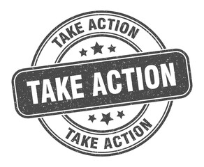 take action stamp. take action label. round grunge sign