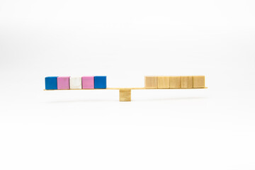 The colors of transgender flag on the wood cubes. Conceptual photo for rights lesbian, gay, bisexual, and transgender