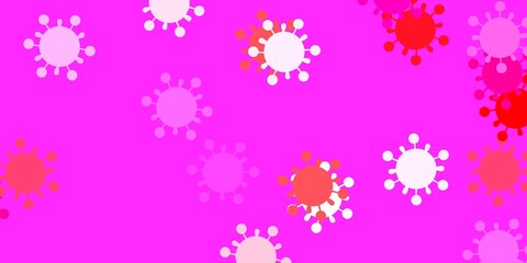 Light pink, yellow vector background with covid-19 symbols.