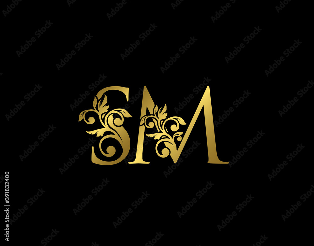 Wall mural gold s, m and sm luxury letter logo icon. graceful royal style. luxury alphabet arts logo.