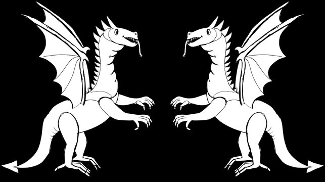 Symmetrical drawing-an emblem with two winged dragons looking at each other
