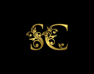 Gold S, C and SC Luxury Letter Logo Icon. Graceful royal style. Luxury alphabet arts logo.