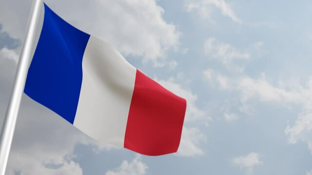 France Flag with 3D Rendering Closeup Cinematic. 4K