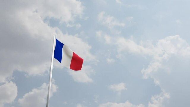 France Flag with 3D Rendering Medium Shot. 4K