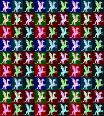 Decorative pattern with digital dragons in a Op Art style and Andy Warhol
