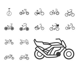 set icons, representing different types of motorcycles and bikes