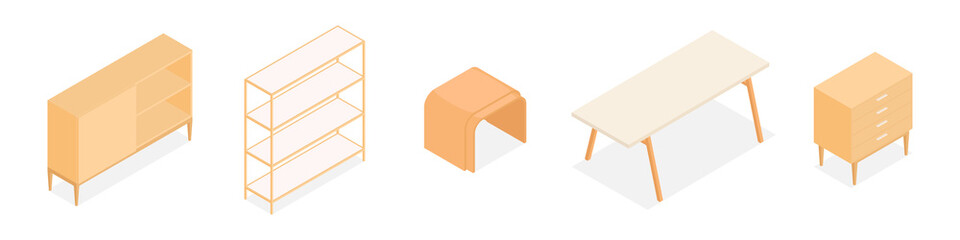 Set of isometric furniture. Vector collection. Illustration in flat design.