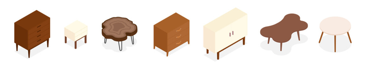 Set of isometric furniture. Vector collection. Illustration in flat design.