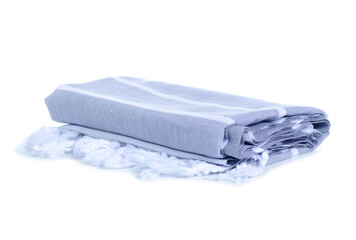 Folded gray beach towel on white background isolation