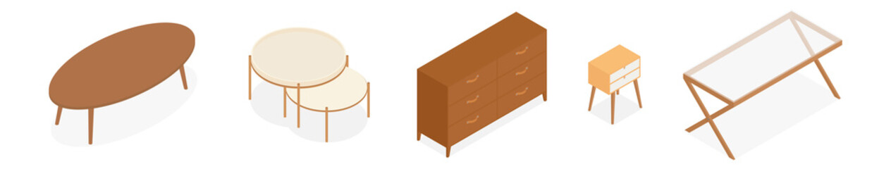 Set of isometric furniture. Vector collection. Illustration in flat design.