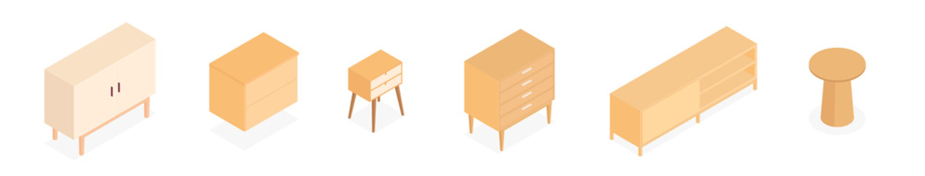 Set of isometric furniture. Vector collection. Illustration in flat design.