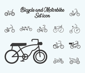 Fototapeta na wymiar bicycles and motorbikes, set icons