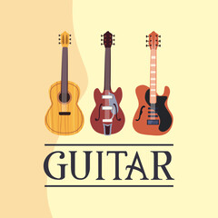 Naklejka premium guitars instruments flat style icon bundle vector design