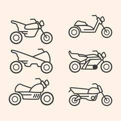 motorcycles icons transport, line style, set icons