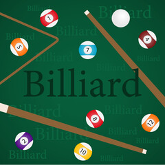 Billiards, billiard balls and cue. Vector, cartoon illustration. Vector.