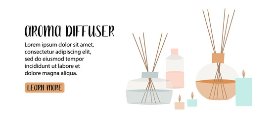Aromatherapy. Aroma diffuser, aromatic essential oil. Vector flat cartoon illustration. Landing page template, banner design, web