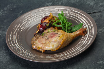 Roasted. duck. leg with plum and apple