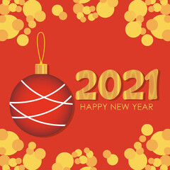 Naklejka premium happy new year golden design with red christmas ball