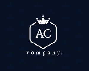 Letter AC, A and C crown emblem. Elegant and graceful monogram. Beautiful calligraphic symbol. The Vintage logo for book design, brand name, business card, restaurant, boutique, hotel, cafe, badge.