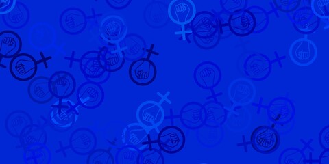 Light BLUE vector template with businesswoman signs.