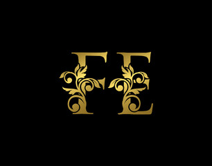 Gold F, E and FE Luxury Letter Logo Icon. Graceful royal style. Luxury golden alphabet arts logo.
