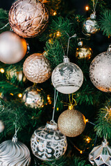 Christmas tree with Christmas toys, lights and garlands