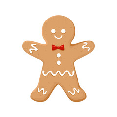 Gingerbread man cookie isolated on white background. Christmas pastries. Vector festive illustration in cartoon flat style.