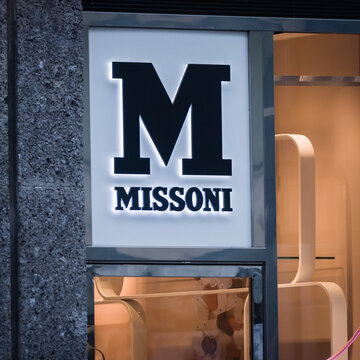 Milan, Italy - February 28, 2017: Shop window of a Missoni logo on a Missoni store in Milan