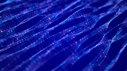 Abstract background with connection dots and lines. Futuristic dynamic wave. Science background with DNA. Technology illustration. 3d rendering.